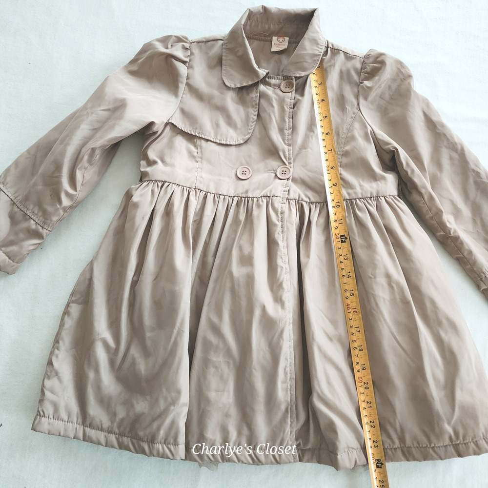 Strawberry Coral Kids Girl Size 13 Tan Beige Trench Coat Dress with Tulle‎ Skirt